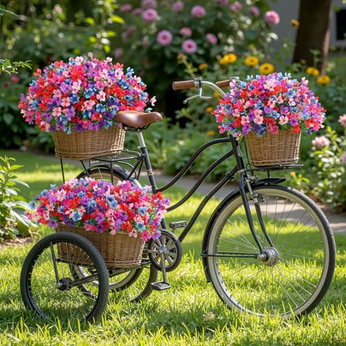 SHareconn 20 Bundles Artificial Flowers Outdoors Decoration, Fake Silk mums Eucalyptus Realistic UV Resistant Faux Plants for Outside Indoor Planter Porch Yard Home Spring Decor, Mix 4 Colors - color: Redbrownpurpledeeppurple