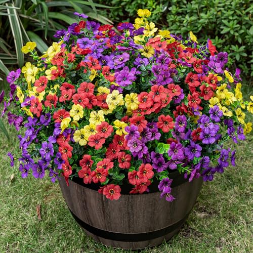 Lnoicy 20 Bundles Artificial Flowers for Outdoor Fake Plants for Spring Decoration,Faux Eucalyptus Flowers for Planter UV Resistant Lifelike for Home Porch Garden（4 Color） - color: 4 Color