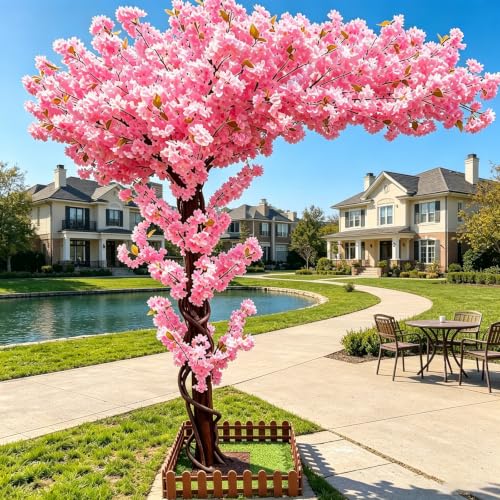 Pink Tall Artificial Cherry Blossom Trees 6ft for Indoor Outdoors,Faux Fake Cherry Blossom Tree for Wedding Party Living Room Office Shopping Hotel Restaurant Home Decor - color: Pink, size: 5ft 11in