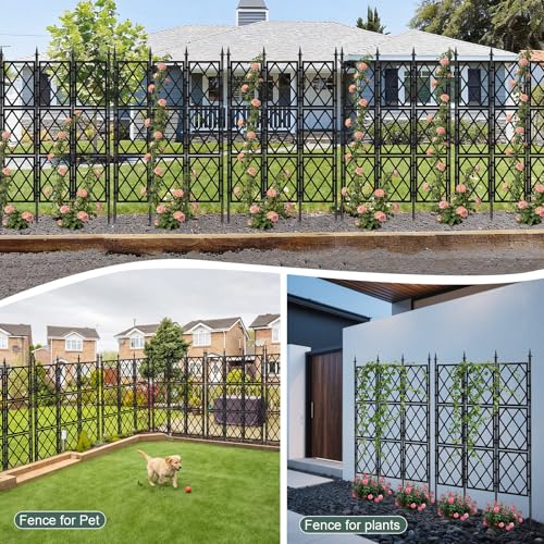 5.25FT Garden Trellis Support Fence,Metal Wall Lattice Climbing Frame for Climbing Plants Outdoor, Black Iron Pipe Fence for Potted Plants Indoor for Ivy Vines Vegetable Flower, Patio, Lawn, Yard - color: Black
