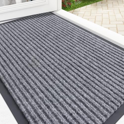 OLANLY Front Door Mat Indoor Outdoor Entrance, Waterproof Heavy Duty Doormat, Fade Resistant, Low Profile, Easy Clean Patio Porch Welcome Floor Mats for Entry, 33x21, Light Gray - color: Light Gray, size: 33" X 21"