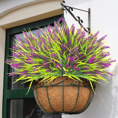 Grunyia 20 Bundles Artificial Plants Outdoor Fake Monkey Grass with Flowers (Fuchsia) - color: Fuchsia
