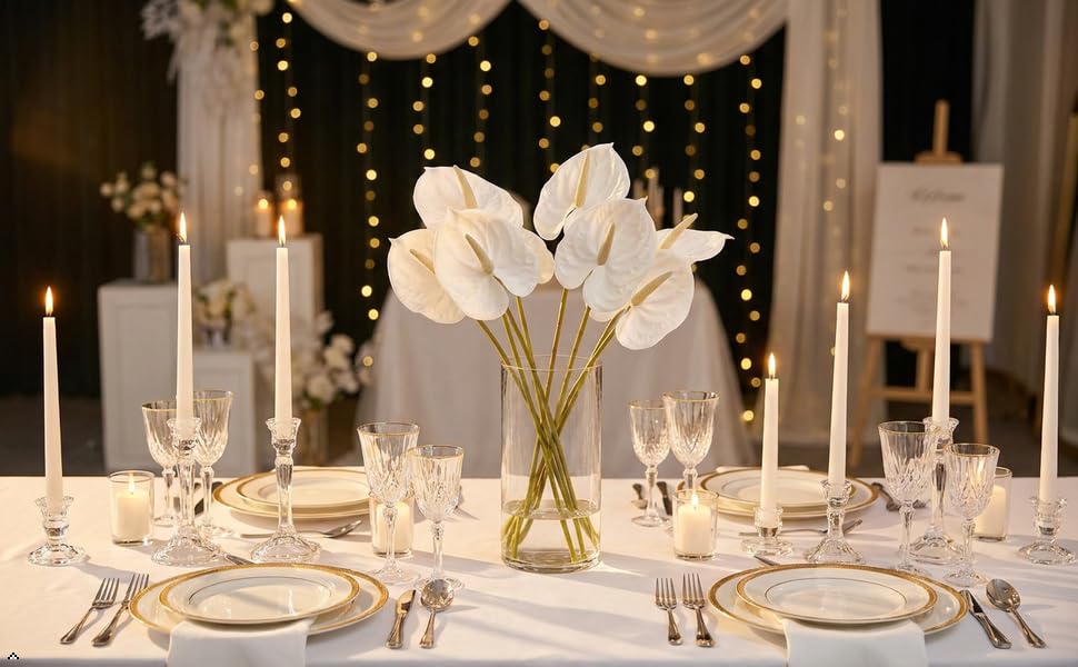 5 PC 24inch Artificial Anthurium Lily Flowers Permanent for Home Decor Bouquet and Green Leaf for Home Bridal Wedding Festival Party, Crafts, Store Decor Small Flower Bouquet Accessories (Pure White) - color: Pure White