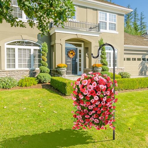Homsunny Artificial Faux Hanging Flowers Plants Baskets for Outdoor Spring Summer Decorations,Resistant Fake Morning Glory Silk Plants for Outside UV Resistant Patio Yard Home Porch Decor(Rose red) - color: Rose Red