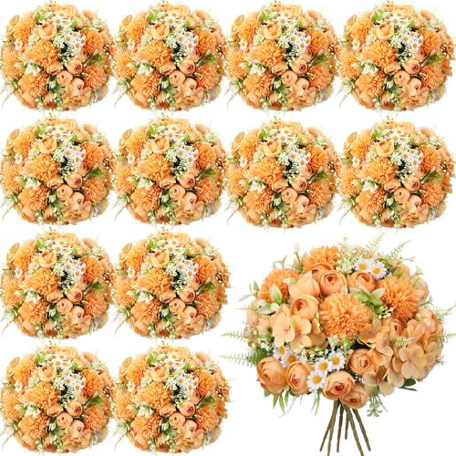 Tigeen Peonies Artificial Flowers Faux Roses Silk Flowers Hydrangea Artificial Bouquet for Wedding Table Centerpiece Floral Vase Home Office Bridal Decor(Yellow,12 Bundles) - color: Yellow