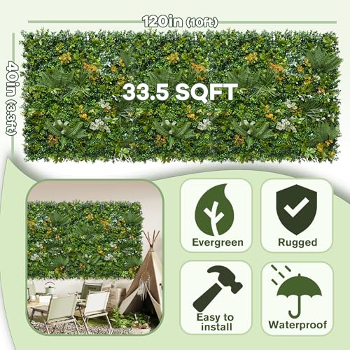 Artificial Green Wall Panels: 40"x120" Faux Greenery Vine Hedge Ivy Privacy Fence Screen with UV Protection&Fake Boxwood Plant Backdrop for Indoor Wedding and Outdoor Garden Backyard Decor - size: 40"x120"