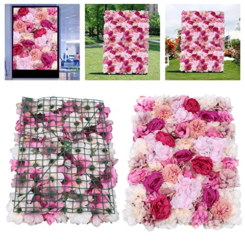 Flower Wall Panels 3D Flower Wall Backdrop, 6Pcs Flower Wall Backdrop Floral Wall Artificial Flower Background Silk Rose Decor Faux for Wedding Home Decoration (Fuchsia, 23.6 * 15.7in) - color: Fuchsia