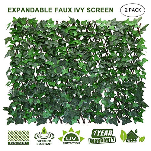 Expandable Faux Ivy Fence,Artificial Privacy Screen Decor for Outdoor Wall, Balcony and Patio, Single Sided Leaves (2, Green-Ivy) - color: Green-ivy