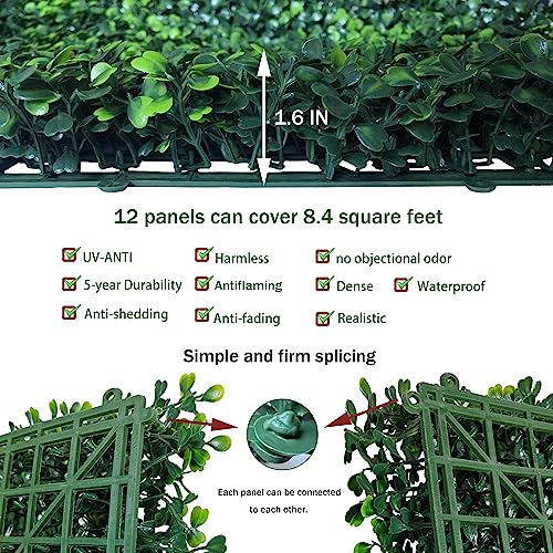 ODTORY Artificial Grass Wall Panel Backdrop,10" X 10" 12P(8.4 sqft) UV-Anti Greenery Boxwood Panels for Indoor Outdoor Green Wall Decor & Ivy Fence Covering Privacy - size: 10"X10" 12P