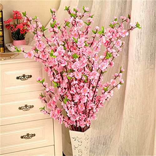 5PCS Artificial Cherry Blossom Branches Silk Spring Peach Blossom Fake Flowers Arrangements for Home Wedding Decoration (5PCS Pink) - color: 5pcs Pink