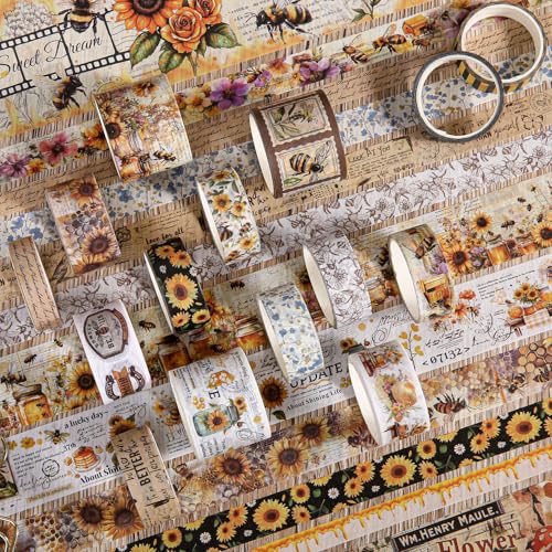 Washi Tape Set 20 Rolls - Vintage Bee Floral Butterfly Botanical Washi Tape Kit, Cute Retro Decorative Tapes for Scrapbooking Supplies,Junk Journal, Bullet Journaling, DIY Art Crafts, Gift Wrapping - style: Sweet Time