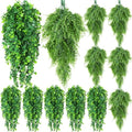 Hoteam 12 Pcs Artificial Hanging Plants 32 Inch Fake Ivy Vines with Fake Leaves Patio Artificial Plants Greenery for Living Room Indoor Outdoor Wall, No Basket (Eucalyptus,Persian Grass) - color: Eucalyptus,persian Grass