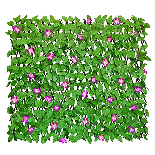 Expandable Fence Privacy Screen for Balcony Patio Outdoor,Decorative Faux Ivy Fencing Panel,Artificial Hedges (Single Sided Leaves) - color: Purple-Orchids
