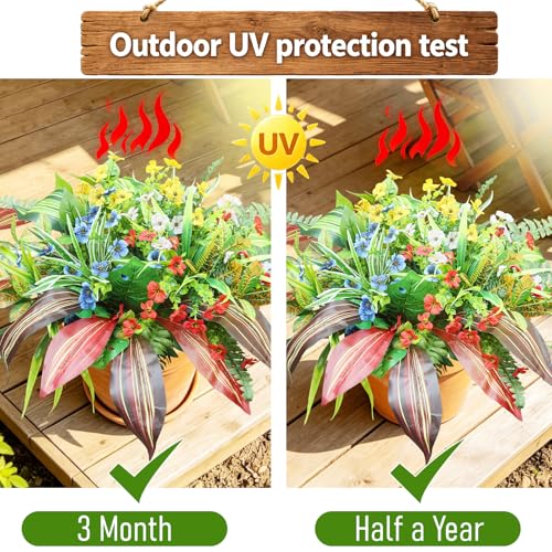 20 Bundles Artificial Plants Outdoor with Colorful Flower UV Resistant Fake Greenery Shrubs Realistic for Porch Patio Window Box Garden Planter Outside Home Decor - color: Red Yellow Blue White, size: 20