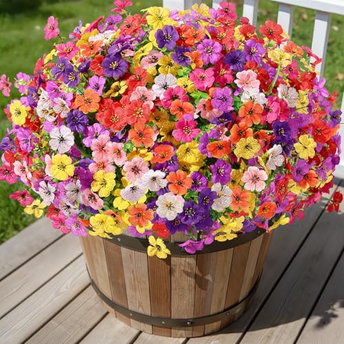 Alupssuc 24 Bundles Artificial Flowers for Outdoors Decoration, UV Resistant Silk Faux Daisy Flora Spring Fake Plastic Plants Greenery for Outside Indoor Yard Home Porch Window Box Decor, Mix 8 Colors - color: Red Rose Purple Deeppurple Orange Yellow Pink
