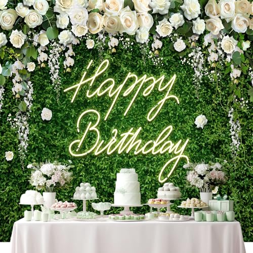 Riyidecor Green Leaves Birthday Backdrop Vinyl Neon White Rose Flower Floral Blossom Elegant Greenery Grass Wall Botanical Plant 10Wx8H Feet Photography Background Birthday Photo Studio Shoot - color: A-Birthday （White Rose）, size: 10Wx8H