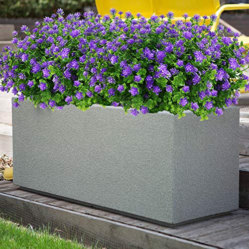 8 Bundles Outdoor Artificial Fake Flowers UV Resistant No Fade Boxwood Faux Plastic Plants for Garden Patio Porch Window Box Home Wedding Farmhouse Décor (Purple) - color: Purple