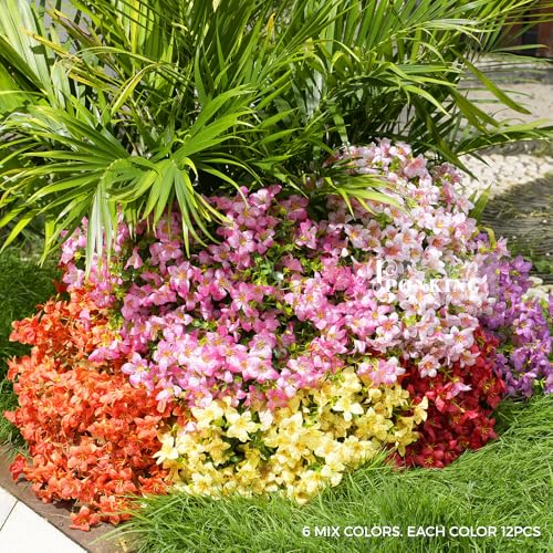 Artificial Flowers for Outdoors Patio Decoration 12 Bundles Fake Flower Lily UV Resistant Faux Plants Yard Garden Porch Home Boxwood Planter Patio Decor, Mix Pink Purple Yellow Orange Red Flower - color: B 6 Mix Colors Lily 12pcs