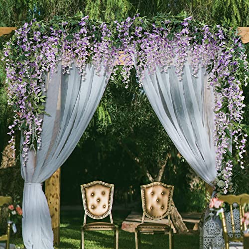 3Pcs 7.2Ft/Piece Artificial Flowers Wisteria Garland Artificial Wisteria Vine Hanging Flower Greenery Garland for Home Garden Outdoor Wedding Arch Floral Decor (Purple) - color: Purple