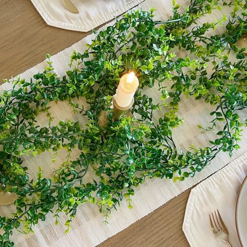 CQURE 6Pcs Faux Eucalyptus Garland, Artificial Eucalyptus Leaves Hanging Vines Table Greenery Garland for Wedding Backdrop Arch Wall Table Party Indoor Outdoor Decor - size: 6 Pack