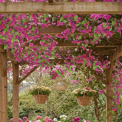 CITYES Artificial Bougainvillea Flowers Garland Fuchsia Silk Bougainvillea Vines UV Resistant Realistic Faux Hanging Flowers Plants for Outdoor Outside Summer Decoration Porch Patio Balcony Yard Wall - color: Fuchsia