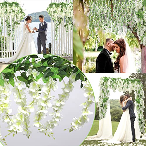 Findosom Wisteria Artificial Flowers Garland, 5Pcs Total 36FT White Wisteria Hanging Flowers, Flower Garland Decorations for Home Garden Outdoor Ceremony Wedding Arch Decoration - color: White, size: 5 PCS