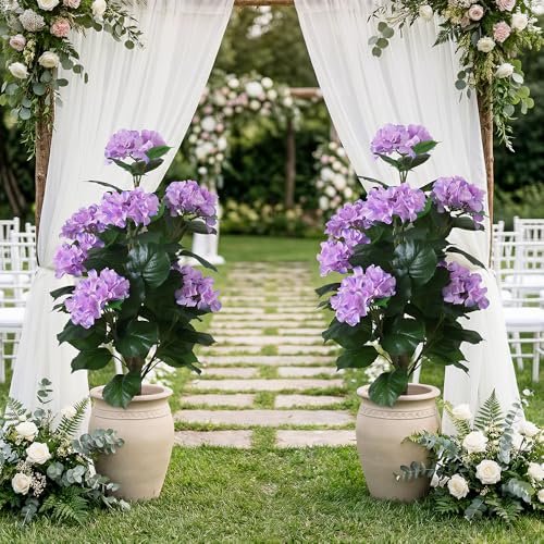 Artificial Hydrangea Flower Pot Plant Plant,Blue Artificial Flower,Indoor Table Decoration,Realistic Green Leaf (Blue, 31 inches (H) x 18.99 inches (W) x 19 inches (D)) - color: Purple