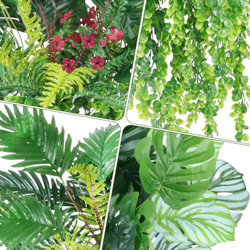 Artificial Plants Outdoor UV Resistant, 8 Bundles Realistic Faux Greenery with Tropical Leaves & Hanging Ferns, Fake Outdoor Plants for Planters, Front Porch, Patio, Window Boxes & Garden Decor - color: Green 2603