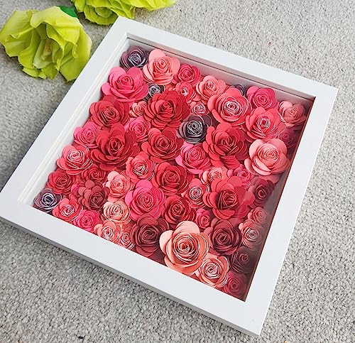 Mverse 3D Rolled Roses Paper Flowers Decorations for Custom Shadow Box Frame, Graduation Cap, Mini Artificial Crafts DIY Gift Décor for Mother Day (18 Pieces, Rose Red) - color: 08- Rose Red
