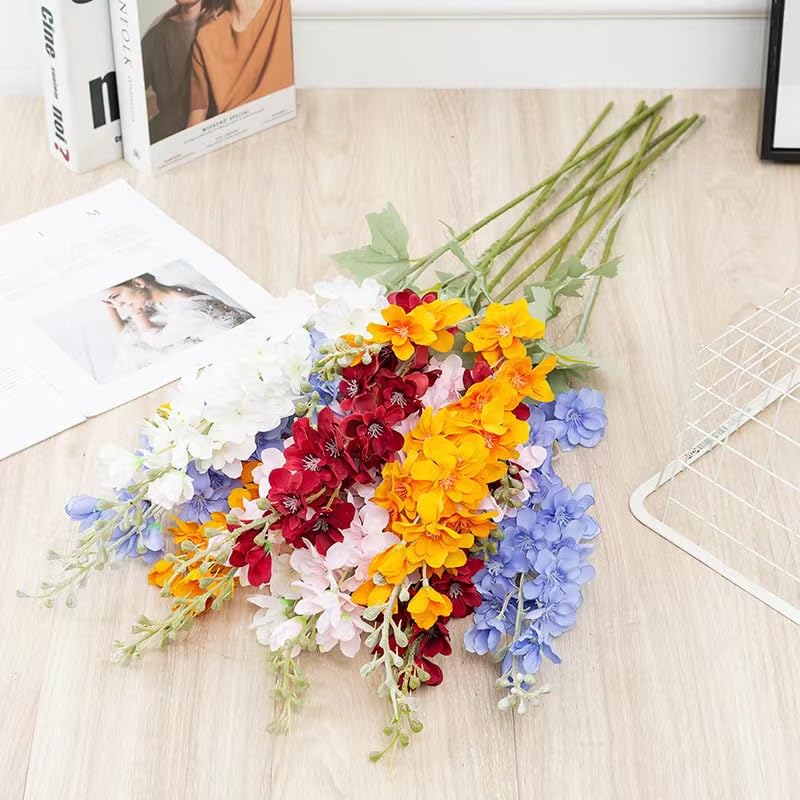 FERIAL Fall Artificial Delphinium Flowers Orange Silk Larkspur Faux Snapdragon Long Stem Fake Plant Spray Arrangement for Home Garden Wedding Arrangement Table Vase Decor (Orange) - color: Orang