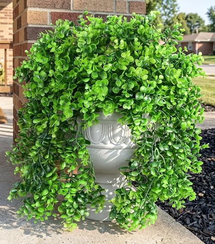 Faux Outdoor Plants Fake Hanging Plants for Outdoors Outside Decorations, 2 Pcs Green Faux Eucalyptus Hanging Vine Realistic UV Resistant Artificial Greenery for Planters Porch Garden Yard Patio - color: Eucalyptus Vine - Green