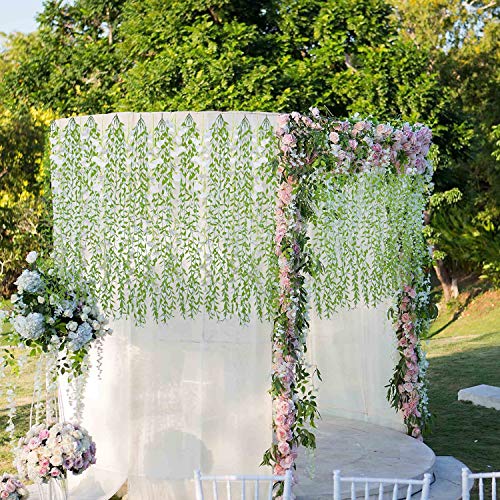 Artificial Hanging Vine, 10 Pcs Weeping Willow Plastic Plants Greenery Leaves Faux Ivy Garland Fake Plant UV Resistant for Indoor Outdoor Garden Door Wall Baskets Wedding Party Table Decoration Green - color: Hanging Willow-green-10 Pcs