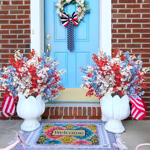 Uieke 30 Pcs 4th of July Artificial Flowers Fake Patriotic Babys Breath Flowers for Independence Day Decor Blue White Red Silk Flowers for Memorial Day Floral Arrangement Home Wedding - color: Red Blue White, size: 30PCS