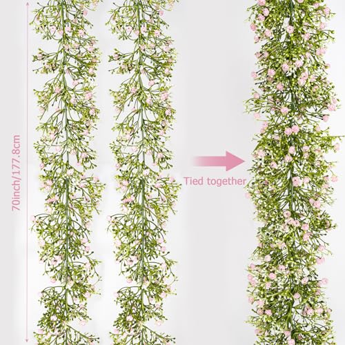 2 Pcs 5.8ft Artificial Baby Breath Flower Vines, Babys Breath Artificial Flowers Real Touch Faux Gypsophila Hanging Fake Baby's Breath Garlands for Wedding and Baby Shower Decor（Pink） - color: Pink