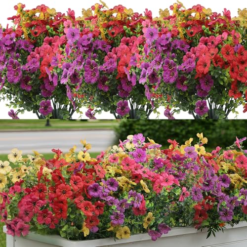 Artificial Flowers for Outdoors 12 Bundles, UV Resistant Colorful Fake Silk Flower Outdoor Planter Garden Decor Indoor Decorations - color: Mix Red Yellow Purple Hot Pink, size: 12PCS