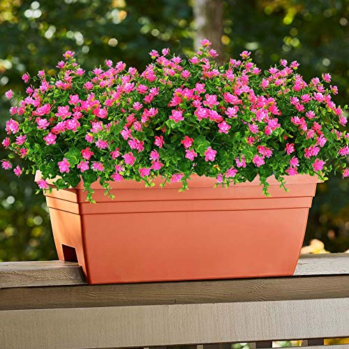 8 Bundles Outdoor Artificial Fake Flowers UV Resistant No Fade Boxwood Faux Plastic Plants for Garden Patio Porch Window Box Home Wedding Farmhouse Décor (Pink) - color: Pink