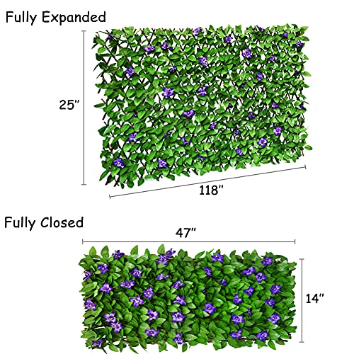 Expandable Fence Privacy Screen for Balcony Patio Outdoor,Decorative Faux Ivy Fencing Panel,Artificial Hedges (2, Purple Flower) - color: Purple Flowers