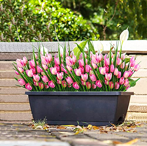 8 Bundles Outdoor Artificial Tulips Fake Flowers UV Resistant Faux Plastic Greenery Shrubs Plants for Home Outside Garden Porch Window Farmhouse Decor (Light Pink) - color: Light Pink