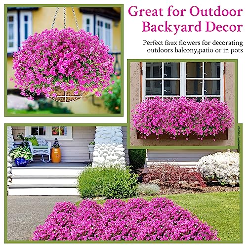 Hoteam 40 Bundles Outdoor Artificial Flowers Plants UV Resistant Outside Fake Flowers Plastic Plants Outdoor Spring Summer Seasons Decoration Shrubs Garden Porch (Purple Red) - color: Purple Red