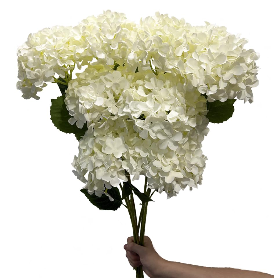 8pcs White Hydrangea Artificial Flowers 27.57" Large Realistic Single Long Stem Faux Silk Hydrangea Bouquets Flowers Arrangements Home Office Decor Wedding Centerpieces DIY - color: White