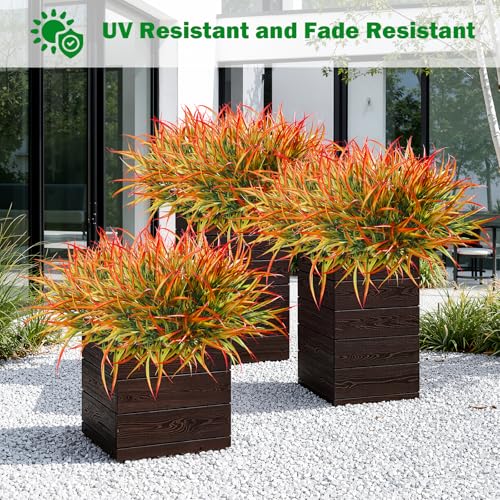 Uieke 12 Bundles Artificial Outdoor Plants UV Resistant Fake Grass Plants Faux Plastic Plants for Home Garden Spring Summer Decor, Green & Red - color: Green & Red, size: 12