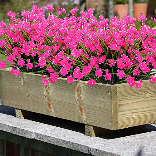 Grunyia Artificial Flowers Outdoor UV Resistant Fake Plants Indoor Outside Hanging Planter Home Garden Decor, 10 Bundles (Pink) - color: Pink