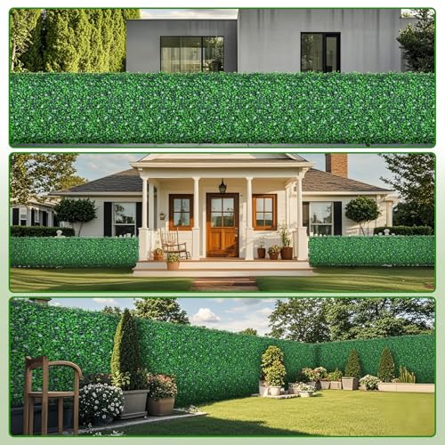 Yangrass Boxwood Roll Panels with Flowers, 48"x140" (47 sqft) Artificial Ivy Privacy Fence Screen, UV-Anti Faux Boxwood Roll Grass Wall Panels for Patio Garden Balcony Decor - size: 48x140inches