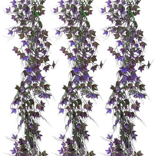 RECUTMS Artificial Vines Outdoor Ivy Garland Room Decor for Bedroom Aesthetic Garlands for Decoration Fake Leaves Fake Plastic Plants for Indoor Home Outdoor Garden Proch Backyard Arch Decor(Purple) - color: Purple, size: Ivy Garland