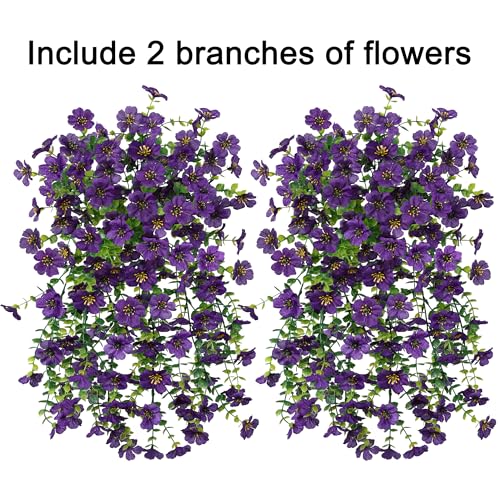 HyeFlora Artificial Flowers for Outdoors Garland Decoration, 2Pcs Dark Purple Fake Hanging Flowers, UV & Fading Resistant, Faux Decor for Home Porch Patio Balcony Planter Yard - color: Dark Purple