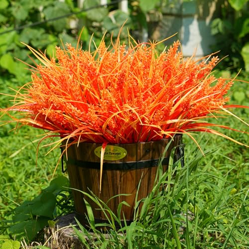 20 Bundles Artificial Plants Outdoor, UV Resistant Fake Flowers, Realistic Faux Lavender Shrubs for Porch Garden Window Box Home Decoration (Fall Orange-red) - color: Fall Orange-red