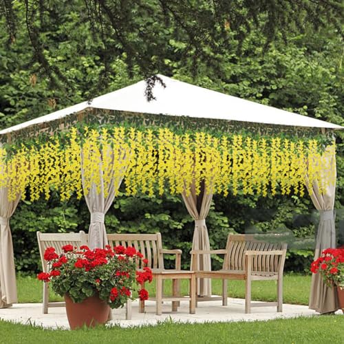 Artificial Wisteria Hanging Flowers Fake Wisteria Flower Garland Silk Vines Rattan Decor for Home Wedding Arch Wall Garden Greenery Bedroom Outdoor Office Party Decoration (12, Yellow) - color: Yellow