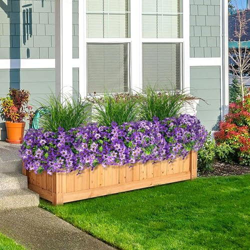 Artificial Flowers,14 Bundles UV Resistant Fake Flowers Daisy with Greenery Plants Wheat grass,Faux Outdoor Flowers for Spring Summer Decoration, Outdoor Faux Plants Home Window Porch Patio Yard - color: Purple