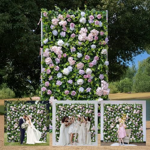 Artificial Flower Wall Panels, 3D Silk Floral Wall Backdrop, Rose Roll Up Wall for Wedding, Baby Show, Party and Home Decor, Quick Assembly/Storage, Both Eco ＆ Pet Friendly, 4ft*8ft - color: Pinkmem, size: 4ft*8ft