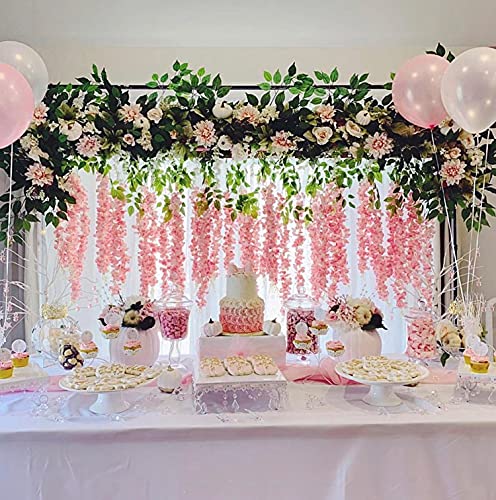 Artificial Wisteria Hanging Flowers Fake Wisteria Flower Garland Silk Vines Rattan Decor for Home Wedding Arch Wall Garden Greenery Bedroom Outdoor Office Party Decoration (36, Light Pink) - color: Light Pink